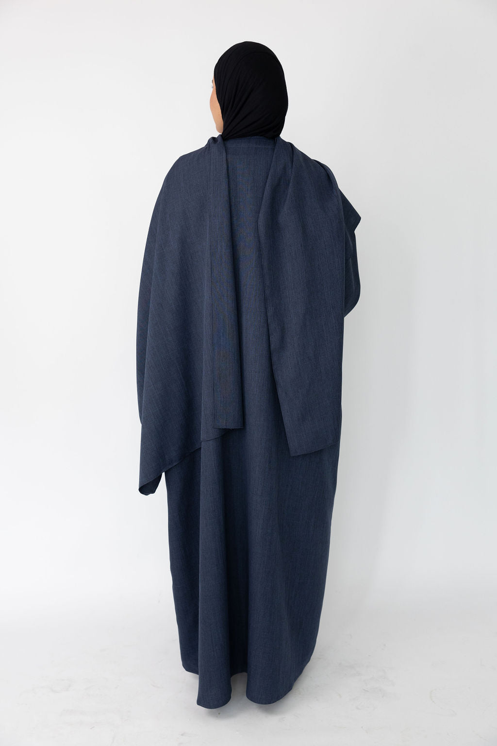 Navy Cloak Abaya | Nida Linen Fabric | Concealed Buttons | Sharp Cuffs | Flowing Silhouette | Casual & Formal Style