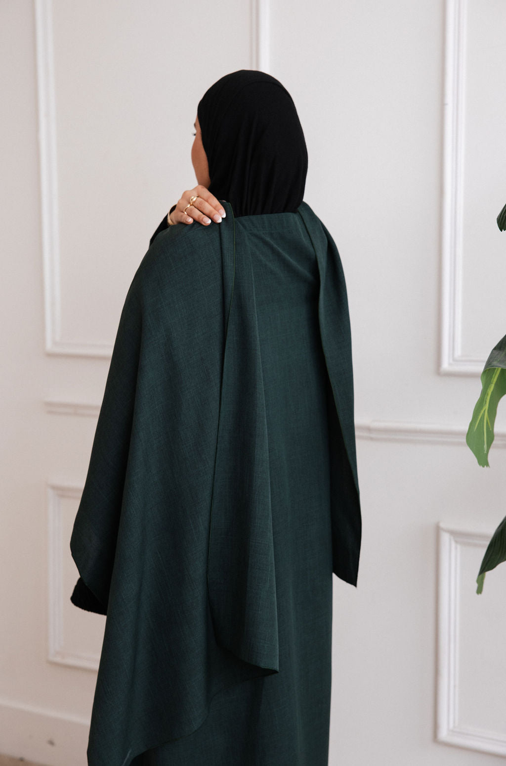 Green Cloak Abaya | Nida Linen Fabric | Concealed Buttons | Sharp Cuffs | Flowing Silhouette | Casual & Formal Style