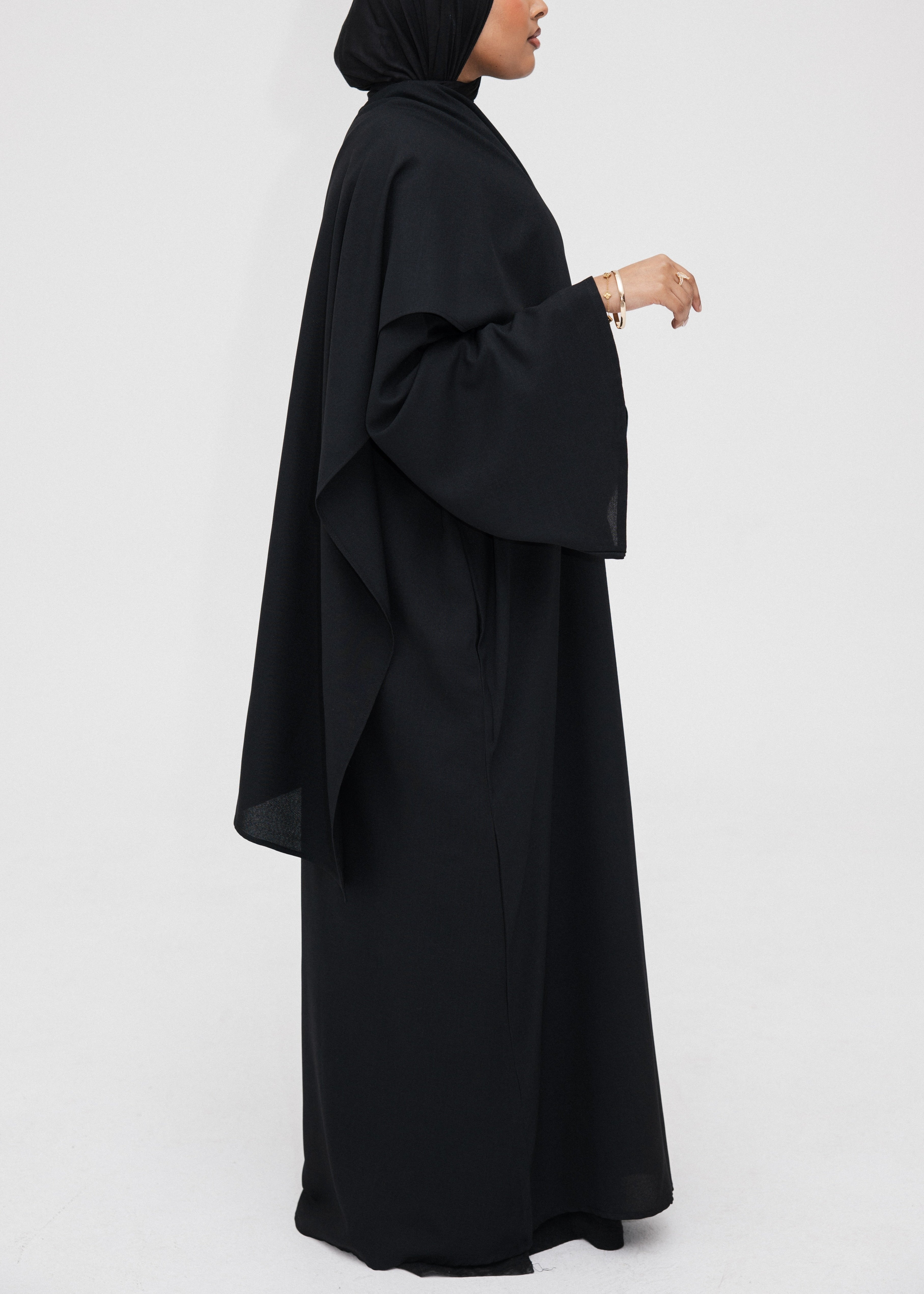 Midnight Asymmetric Shawl Abaya | Nida Linen Fabric | Asymmetric Shawl Design | Concealed Buttons | Flowing Silhouette | Casual & Formal Style