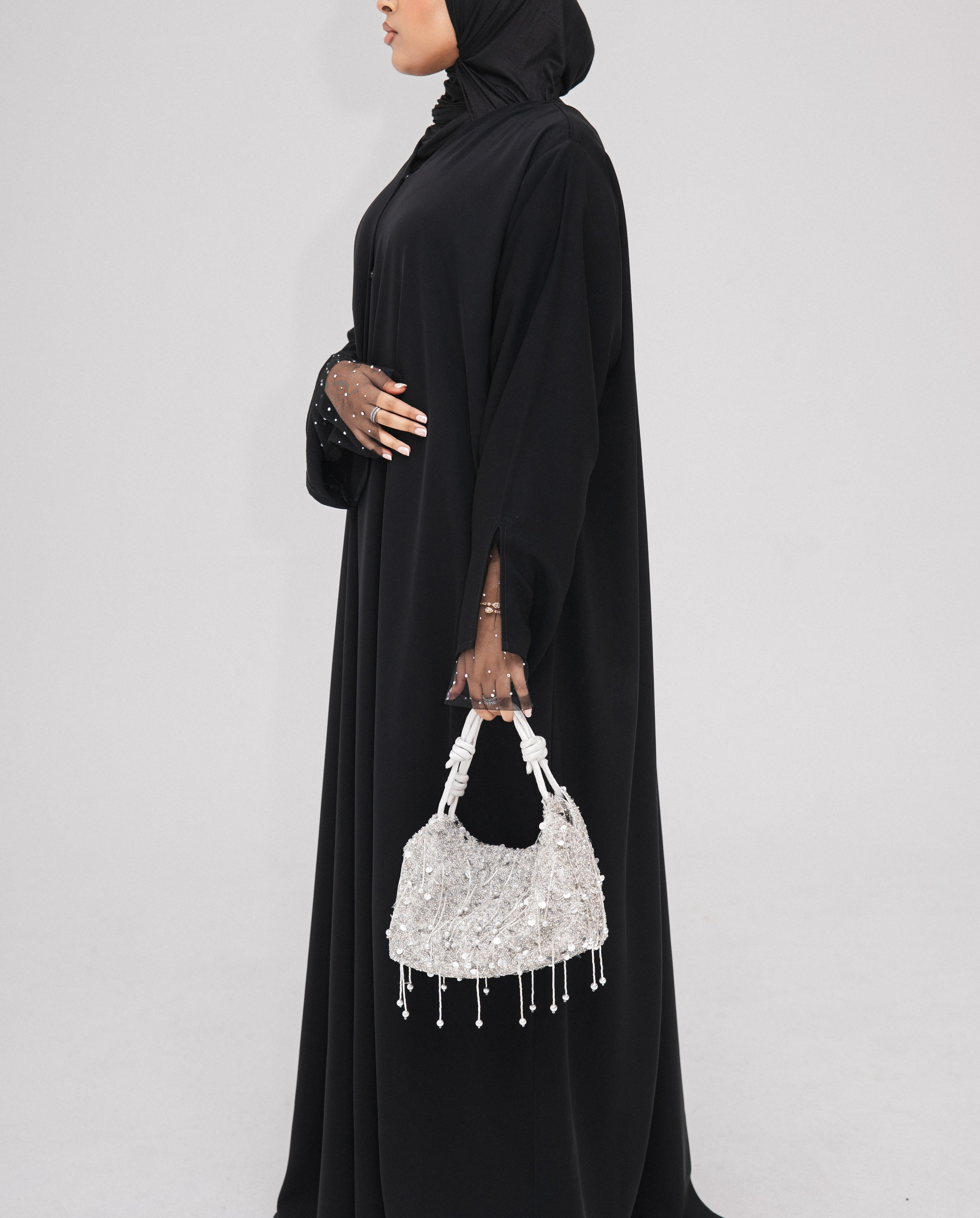 Diamond Sleeve Abaya | Nida Linen Fabric | Diamond Sleeve Design | Concealed Buttons | Flowing Silhouette | Casual & Formal Style