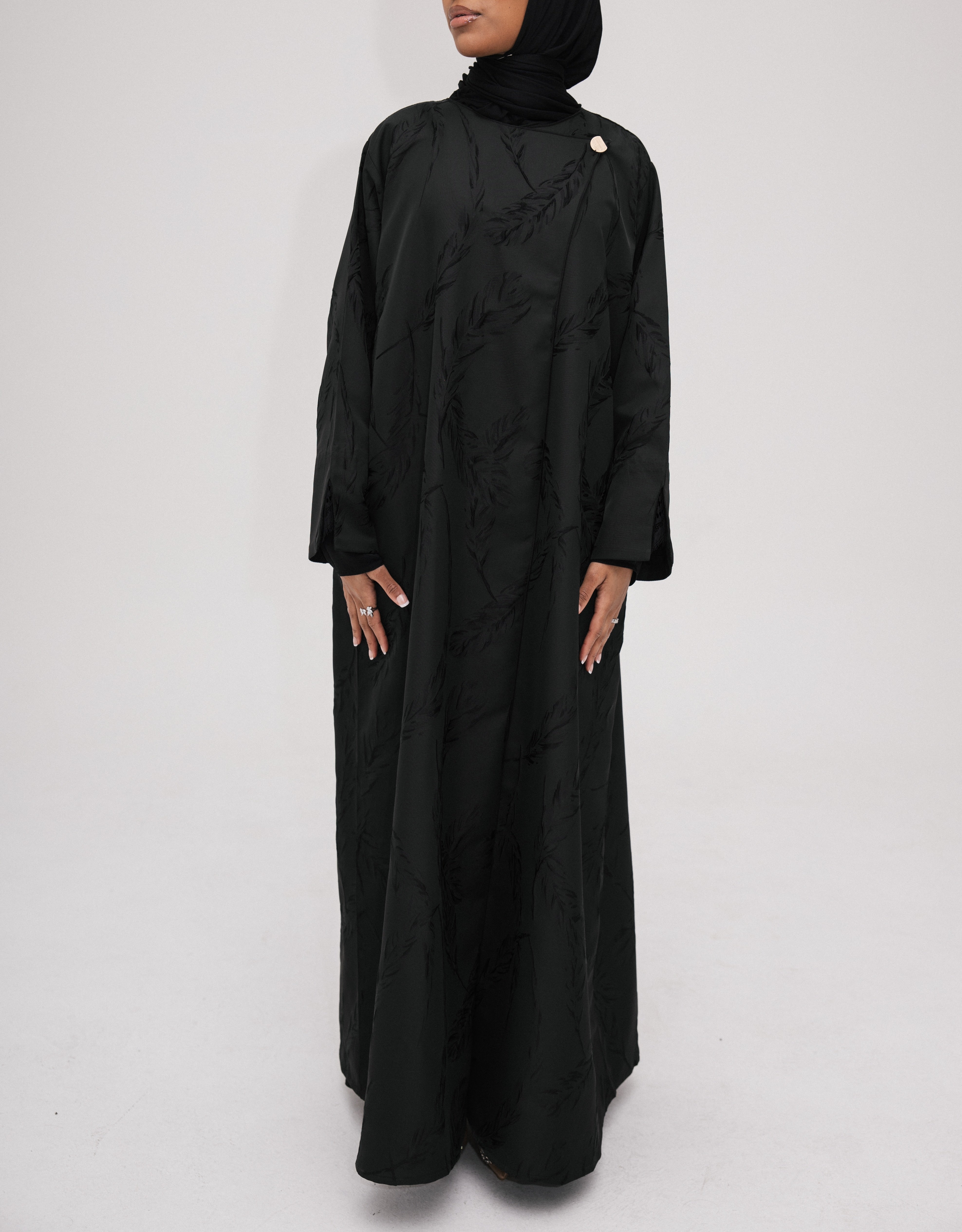 Jacquard Open Abaya | Premium Jacquard Fabric | Open Front Design | Elegant Detailing | Flowing Silhouette | Casual & Formal Style