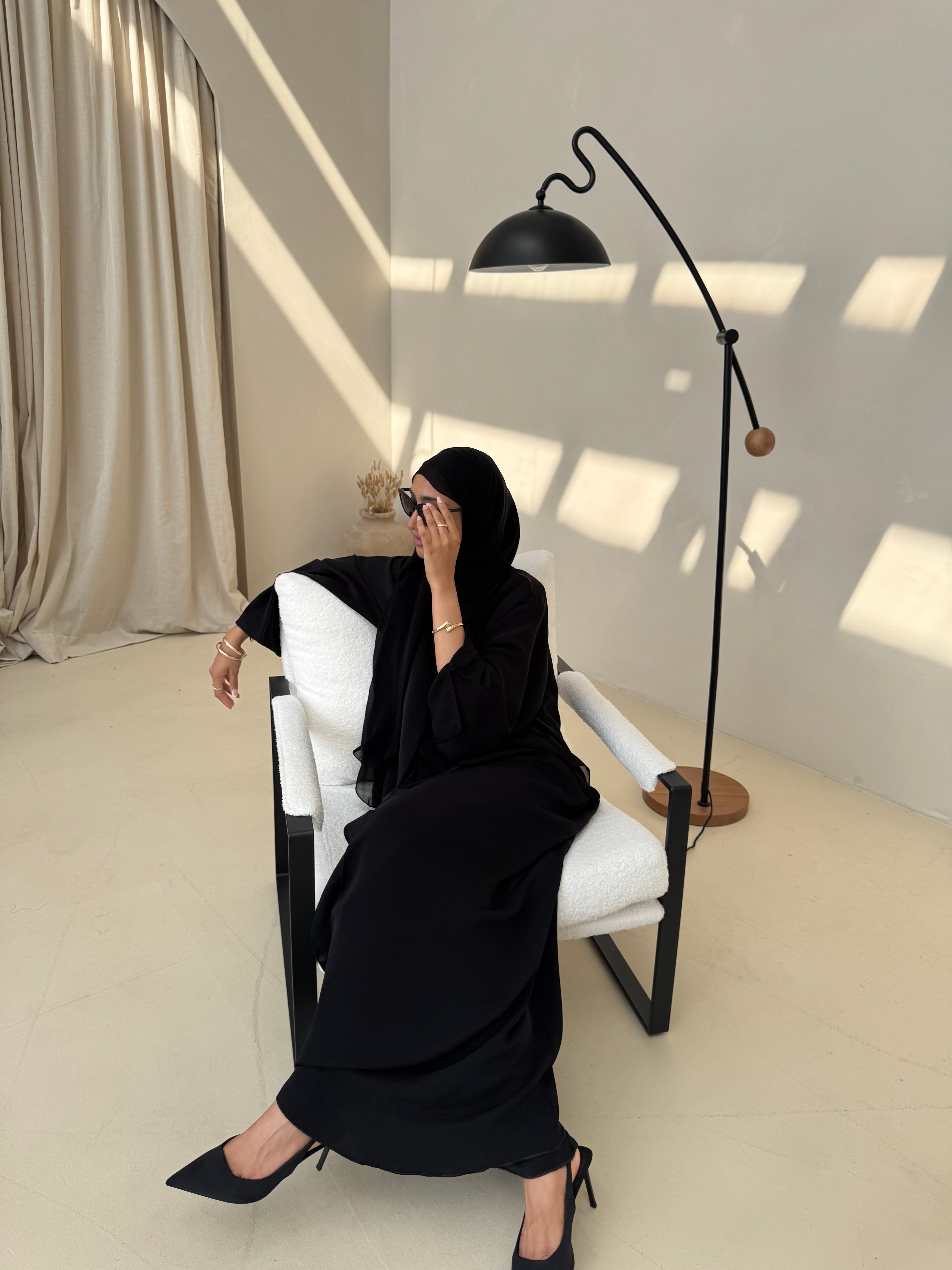 Midnight Korean Elegance Abaya | Nida Linen Fabric | Concealed Buttons | Sharp Cuffs | Flowing Silhouette | Casual & Formal Style