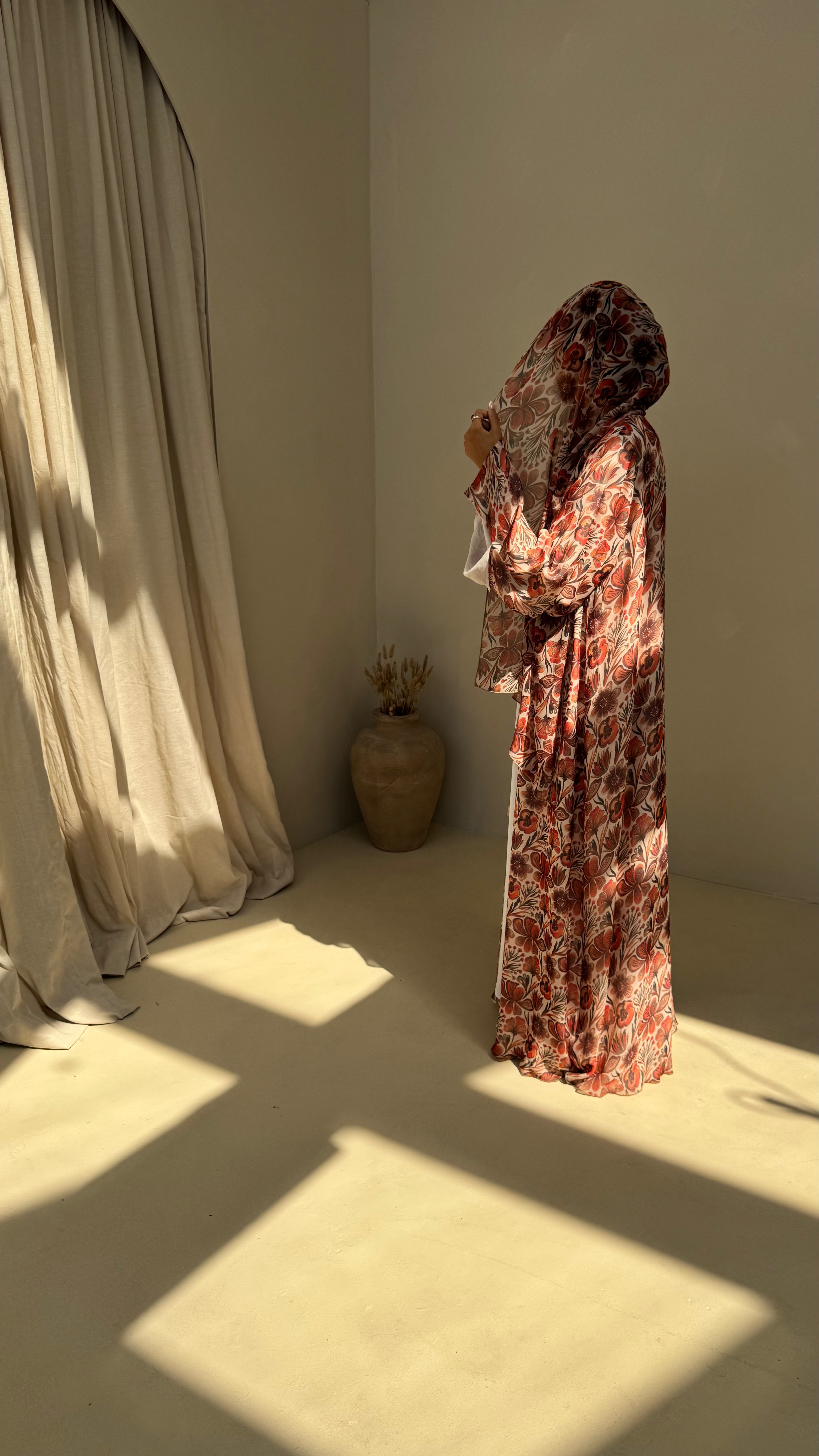 Hazel Blossom Abaya | Nida Linen Fabric | Concealed Buttons | Sharp Cuffs | Flowing Silhouette | Casual & Formal Style