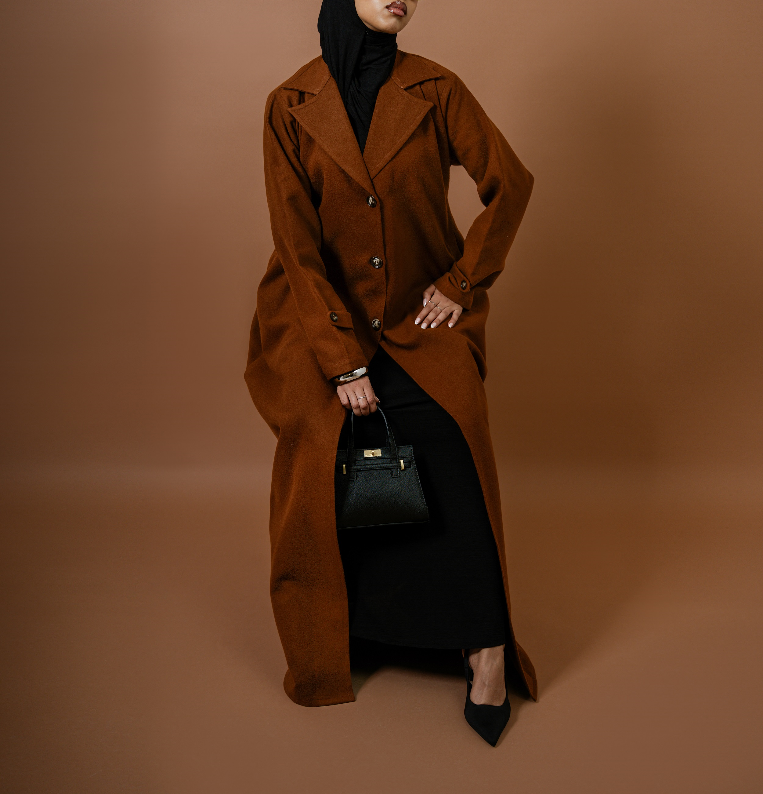 Caramel Scarf Wool Coat | Elegant & Cozy | Shop Now at Cloakedt