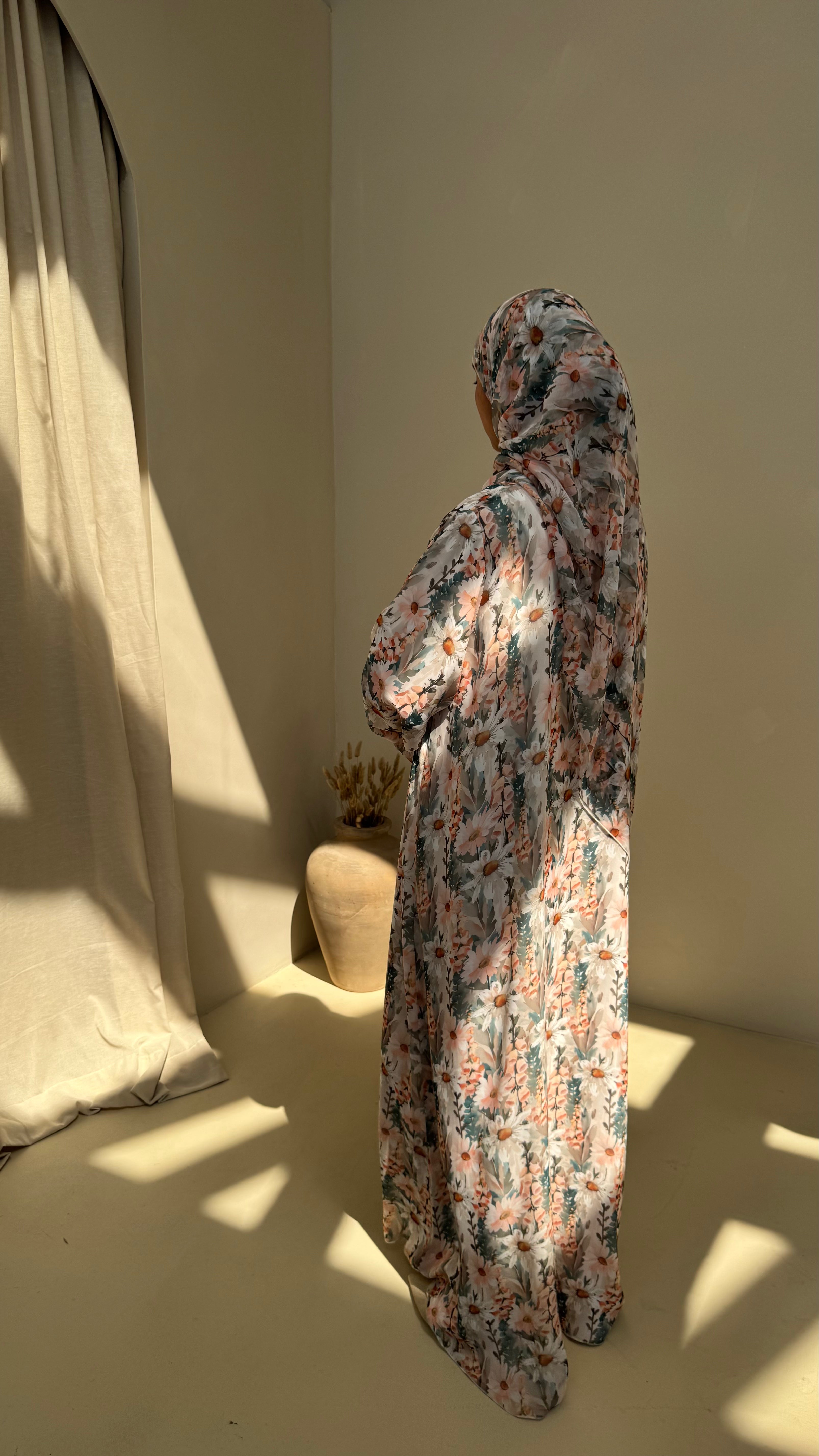 Spring Blossom Abaya | Nida Linen Fabric | Concealed Buttons | Sharp Cuffs | Flowing Silhouette | Casual & Formal Style