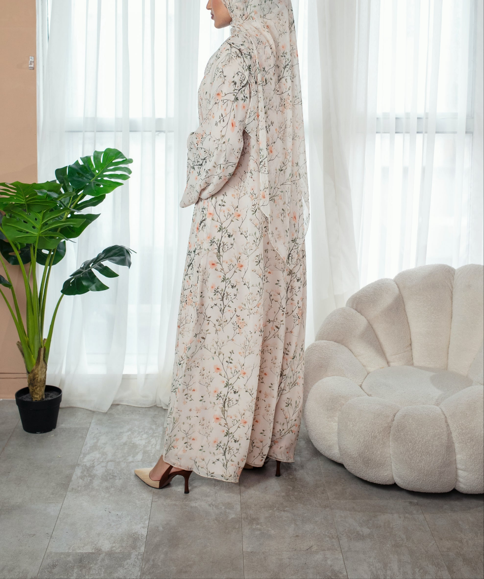 Flora Blossom Abaya | Nida Linen Fabric | Concealed Buttons | Sharp Cuffs | Flowing Silhouette | Casual & Formal Style