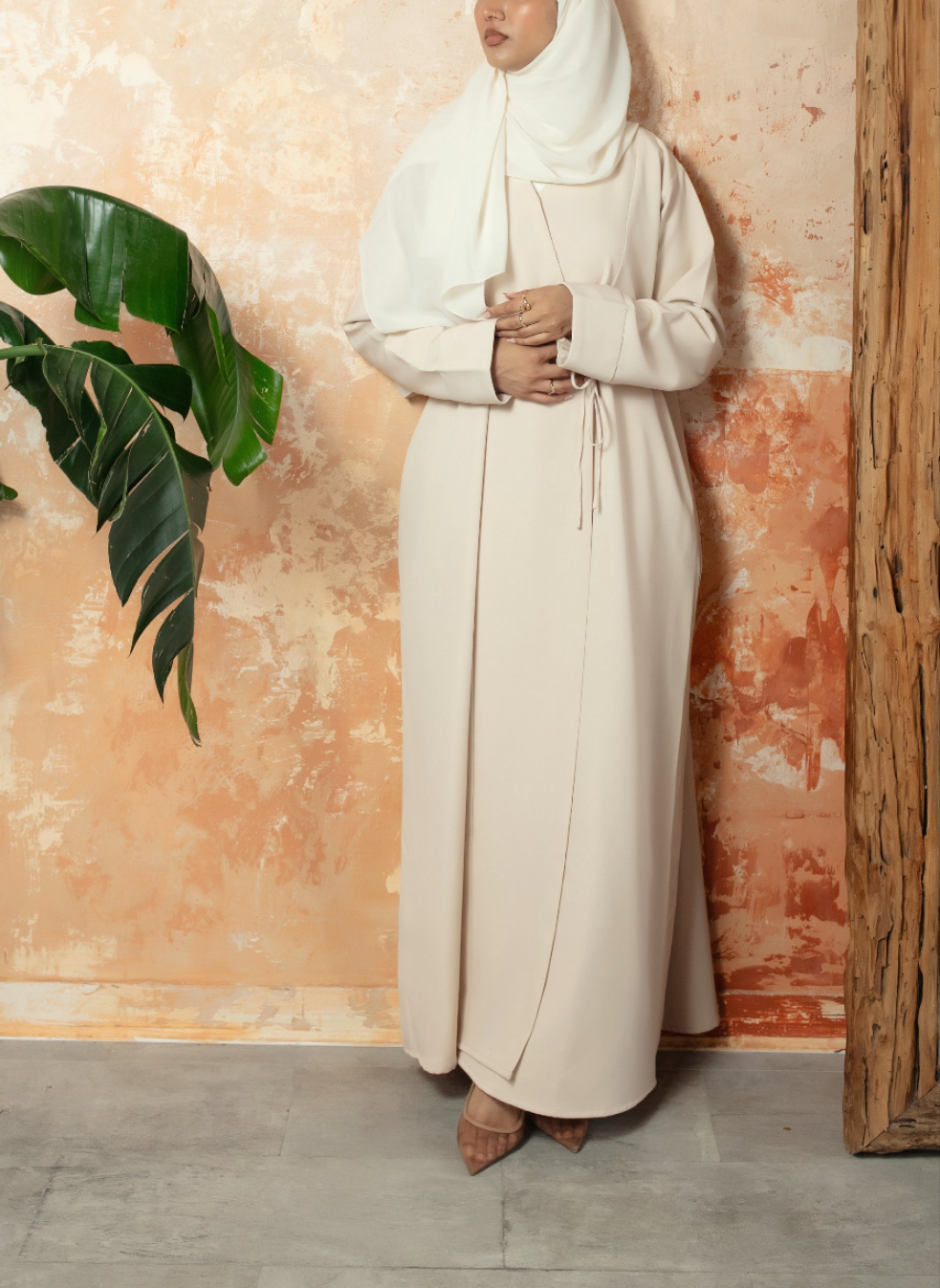 Cream Bella Abaya | Nida Linen Fabric | Concealed Buttons | Sharp Cuffs | Flowing Silhouette | Casual & Formal Style