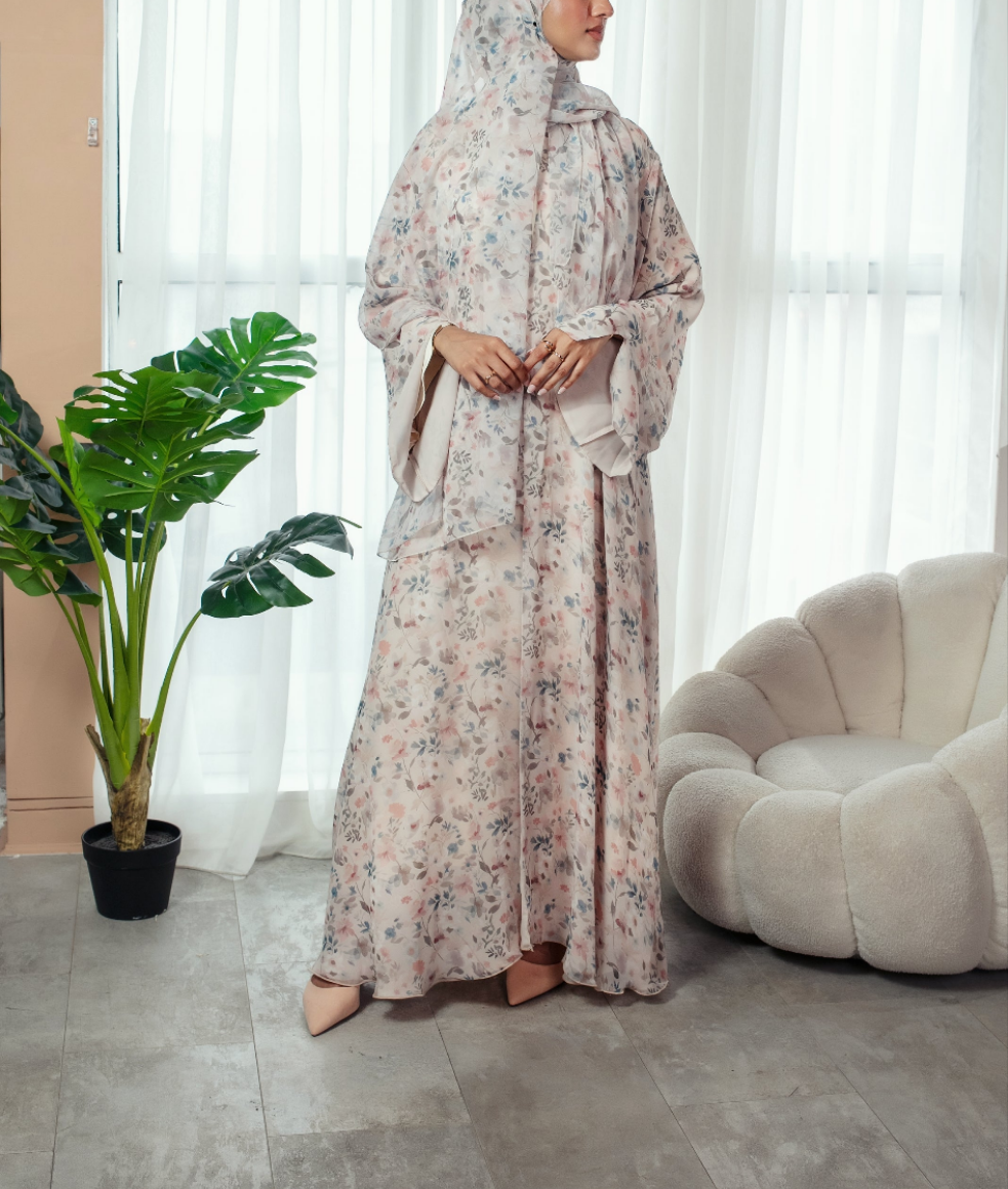 Blush Blossom Abaya | Nida Linen Fabric | Concealed Buttons | Sharp Cuffs | Flowing Silhouette | Casual & Formal Style