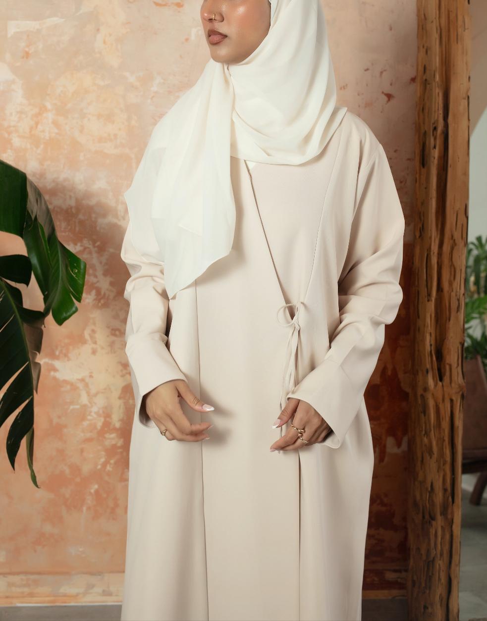 Cream Bella Abaya | Nida Linen Fabric | Concealed Buttons | Sharp Cuffs | Flowing Silhouette | Casual & Formal Style