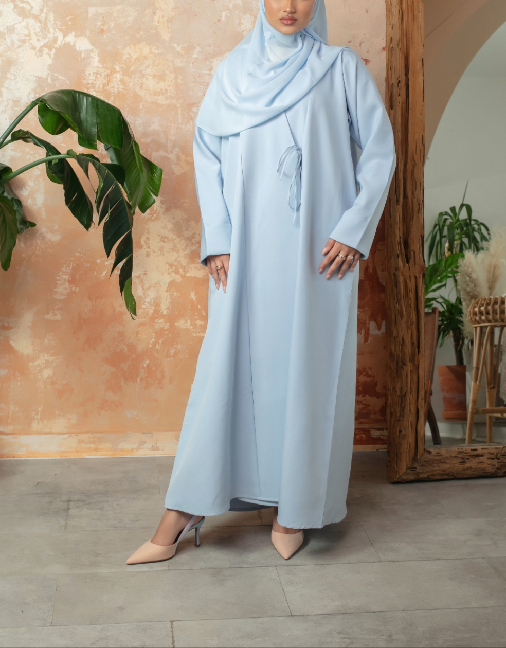 Sky Bella Abaya | Nida Linen Fabric | Concealed Buttons | Sharp Cuffs | Flowing Silhouette | Casual & Formal Style
