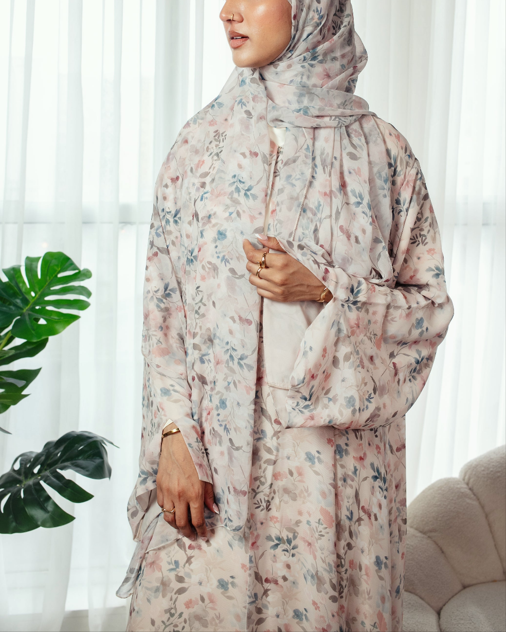 Blush Blossom Abaya | Nida Linen Fabric | Concealed Buttons | Sharp Cuffs | Flowing Silhouette | Casual & Formal Style