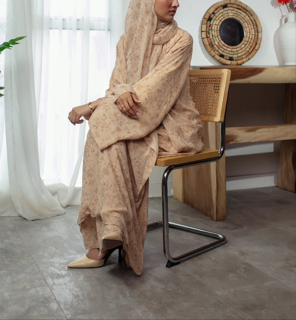 Desert Blossom Abaya | Nida Linen Fabric | Concealed Buttons | Sharp Cuffs | Flowing Silhouette | Casual & Formal Style