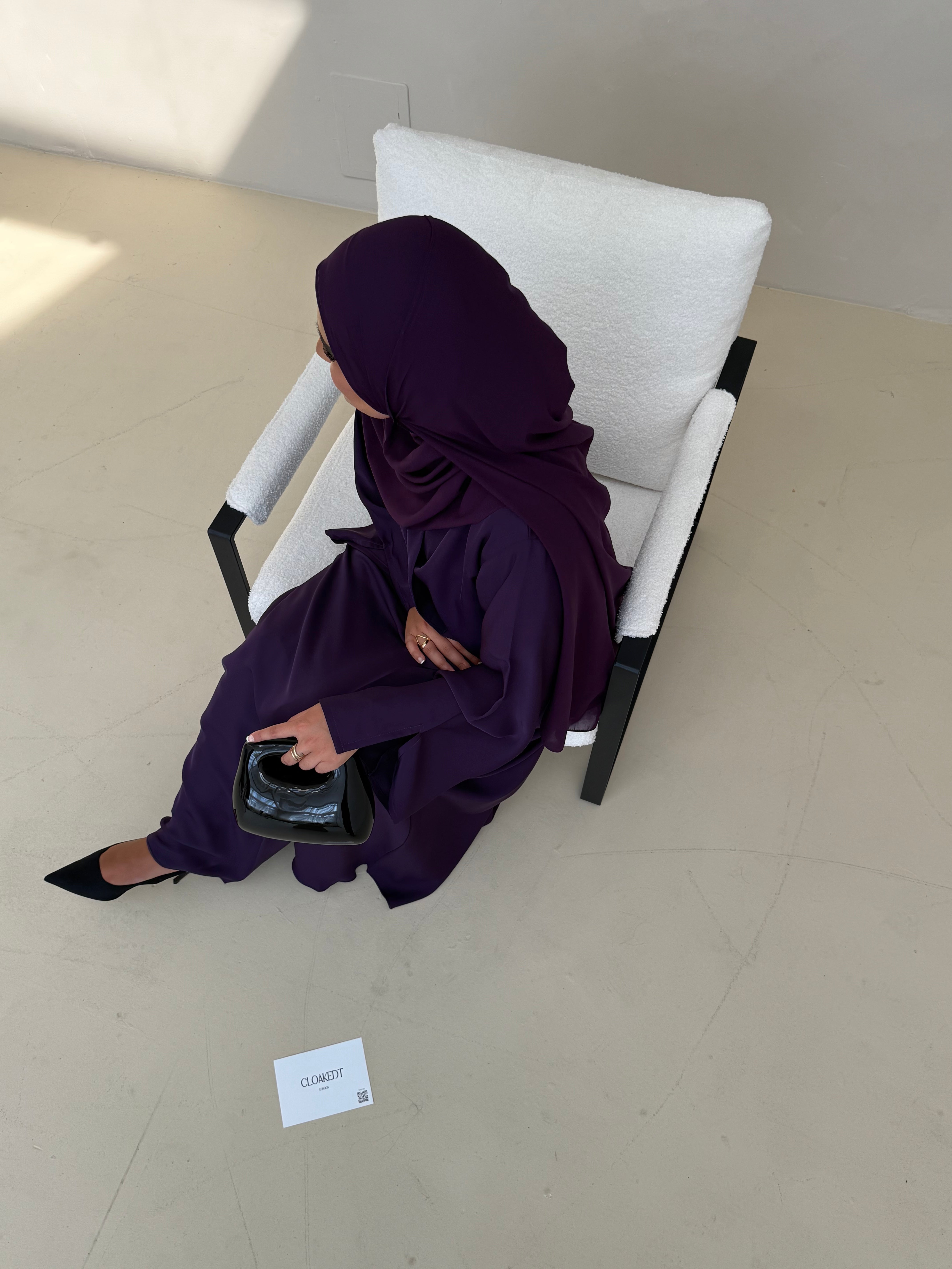 Plum Korean Elegance Abaya | Nida Linen Fabric | Concealed Buttons | Sharp Cuffs | Flowing Silhouette | Casual & Formal Style