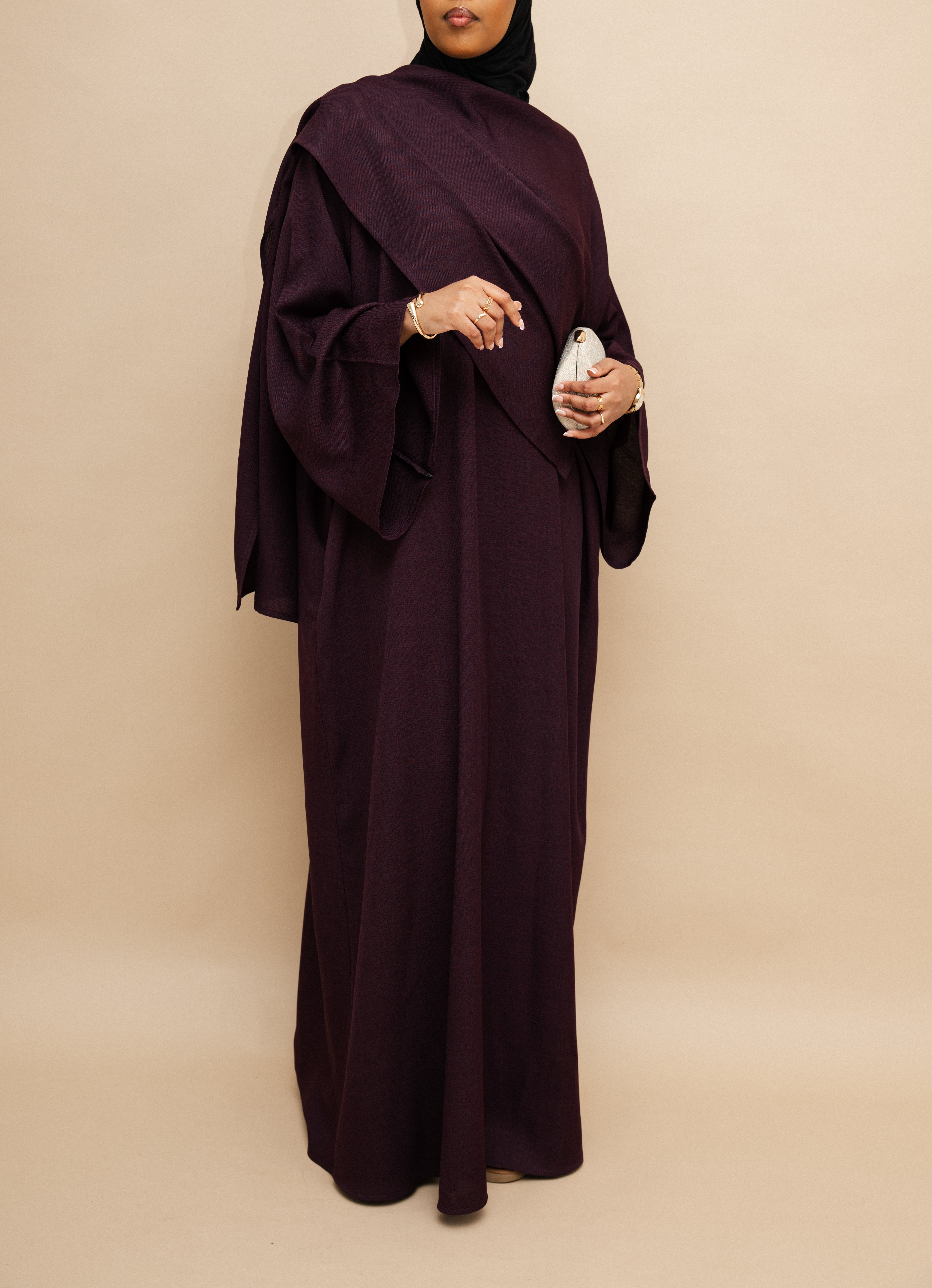 Plum Asymmetric Shawl Abaya