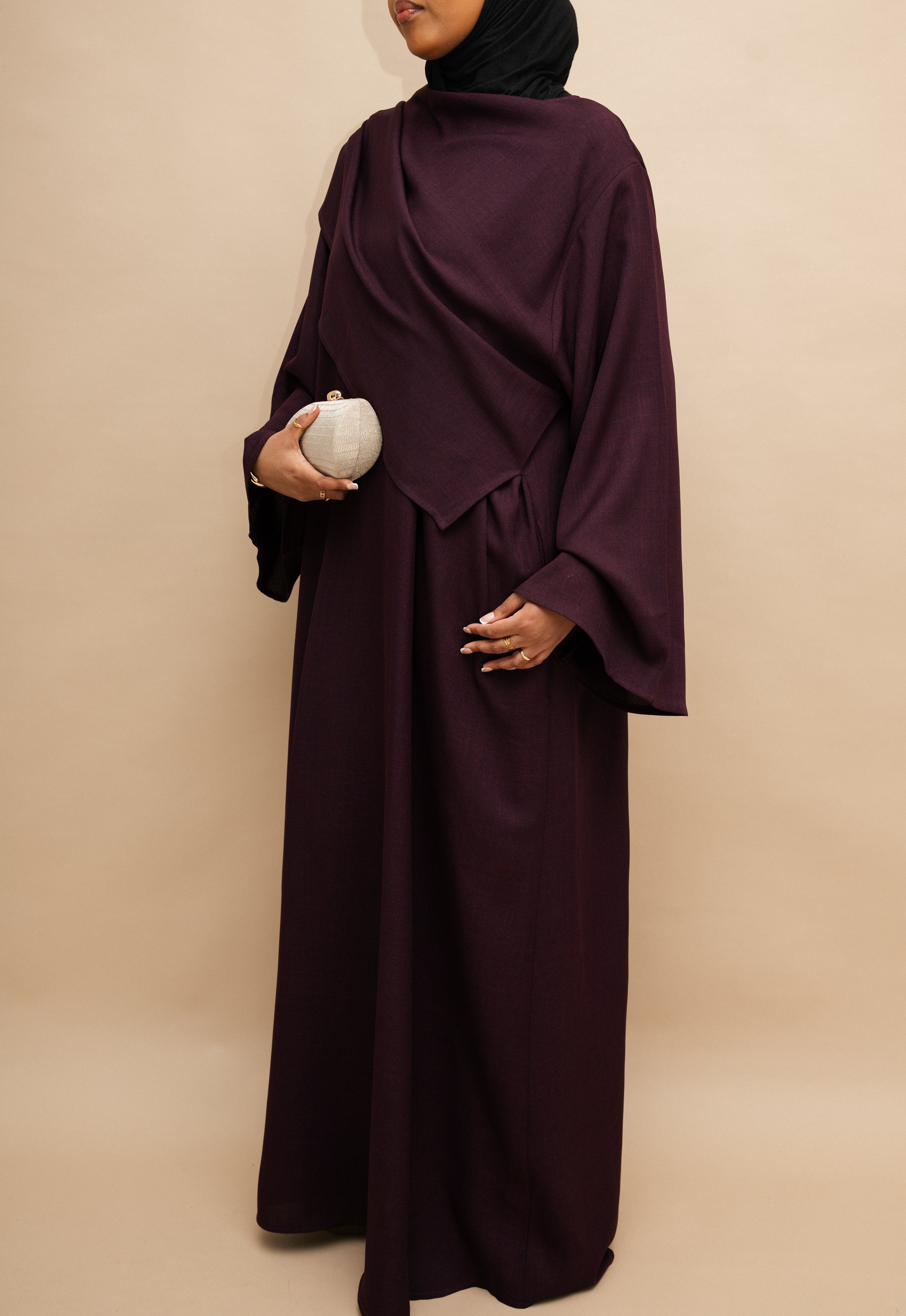 Plum Asymmetric Shawl Abaya