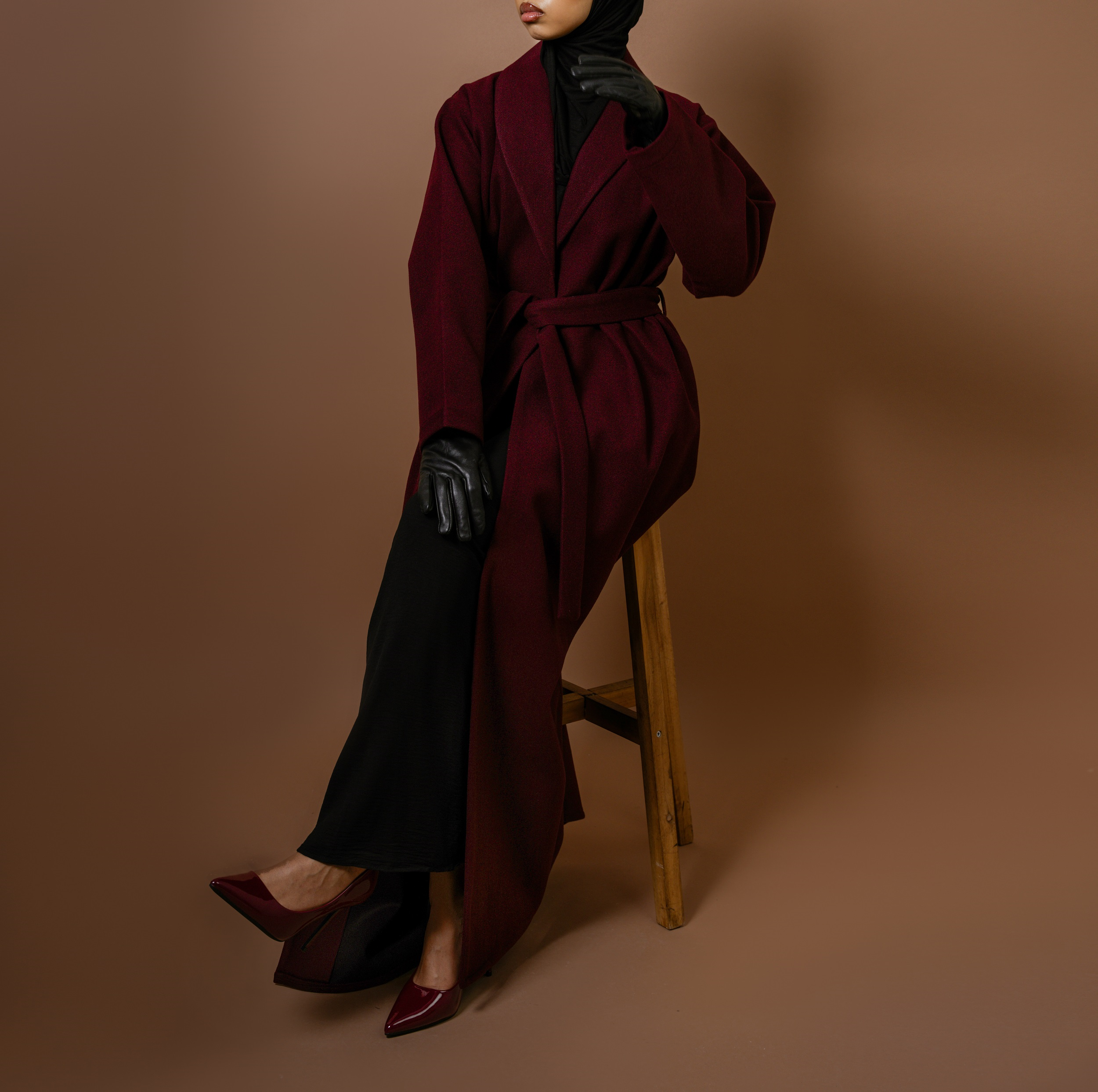 Burgundy Wrap Wool Coat | Elegant & Cozy | Shop Now at Cloakedt
