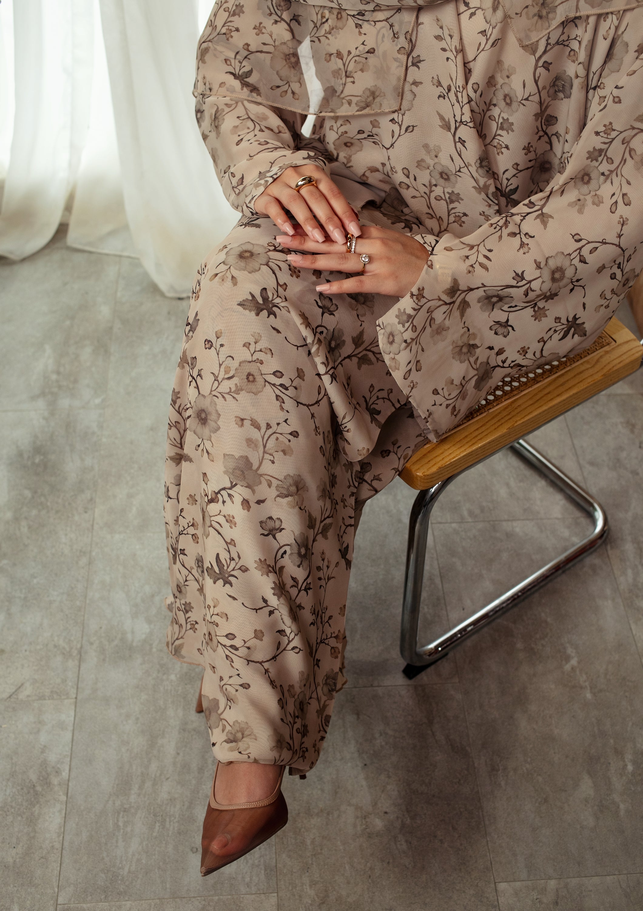 Henna Blossom Abaya | Nida Linen Fabric | Concealed Buttons | Sharp Cuffs | Flowing Silhouette | Casual & Formal Style