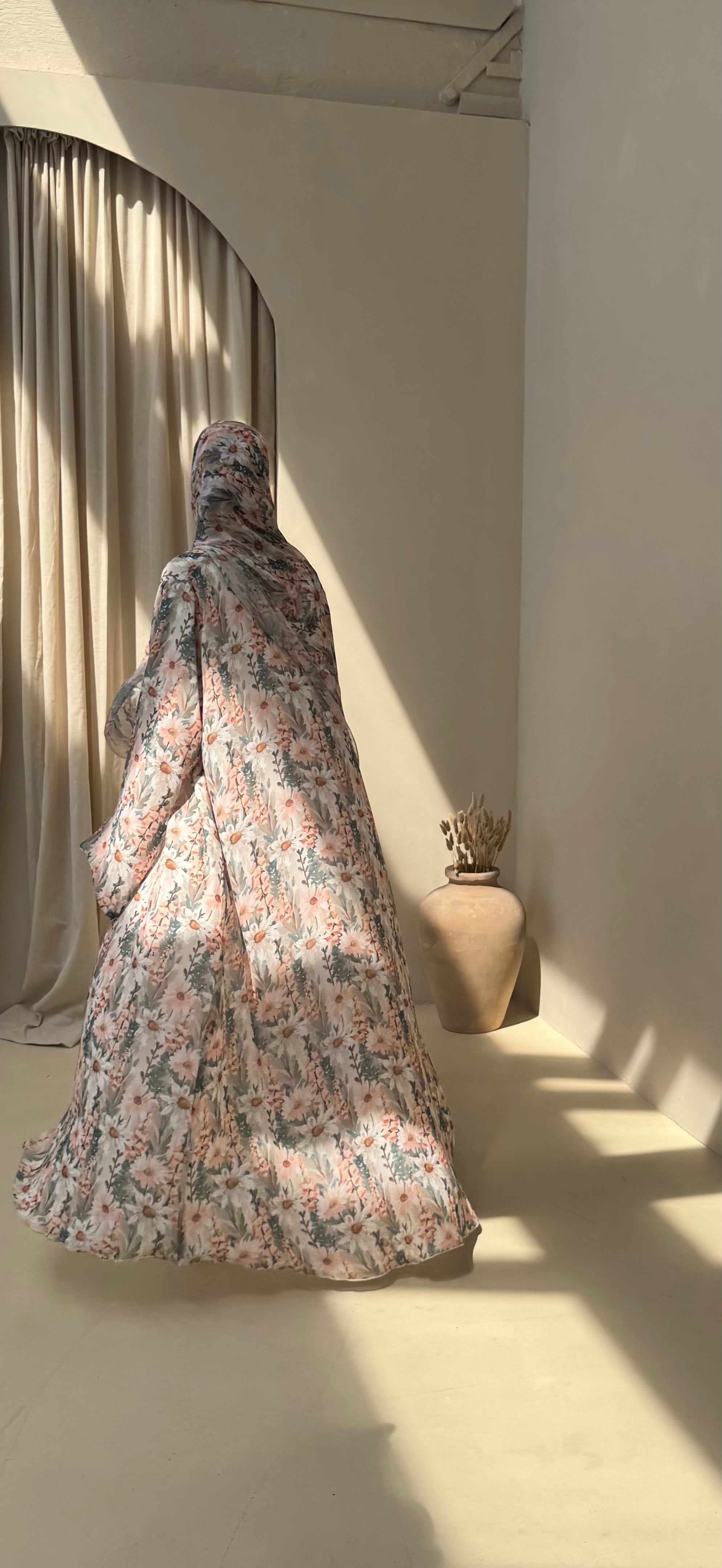 Spring Blossom Abaya | Nida Linen Fabric | Concealed Buttons | Sharp Cuffs | Flowing Silhouette | Casual & Formal Style