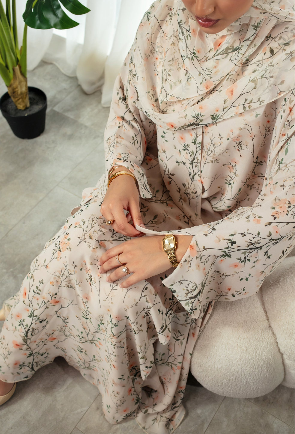 Flora Blossom Abaya | Nida Linen Fabric | Concealed Buttons | Sharp Cuffs | Flowing Silhouette | Casual & Formal Style