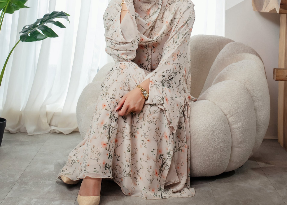 Flora Blossom Abaya | Nida Linen Fabric | Concealed Buttons | Sharp Cuffs | Flowing Silhouette | Casual & Formal Style
