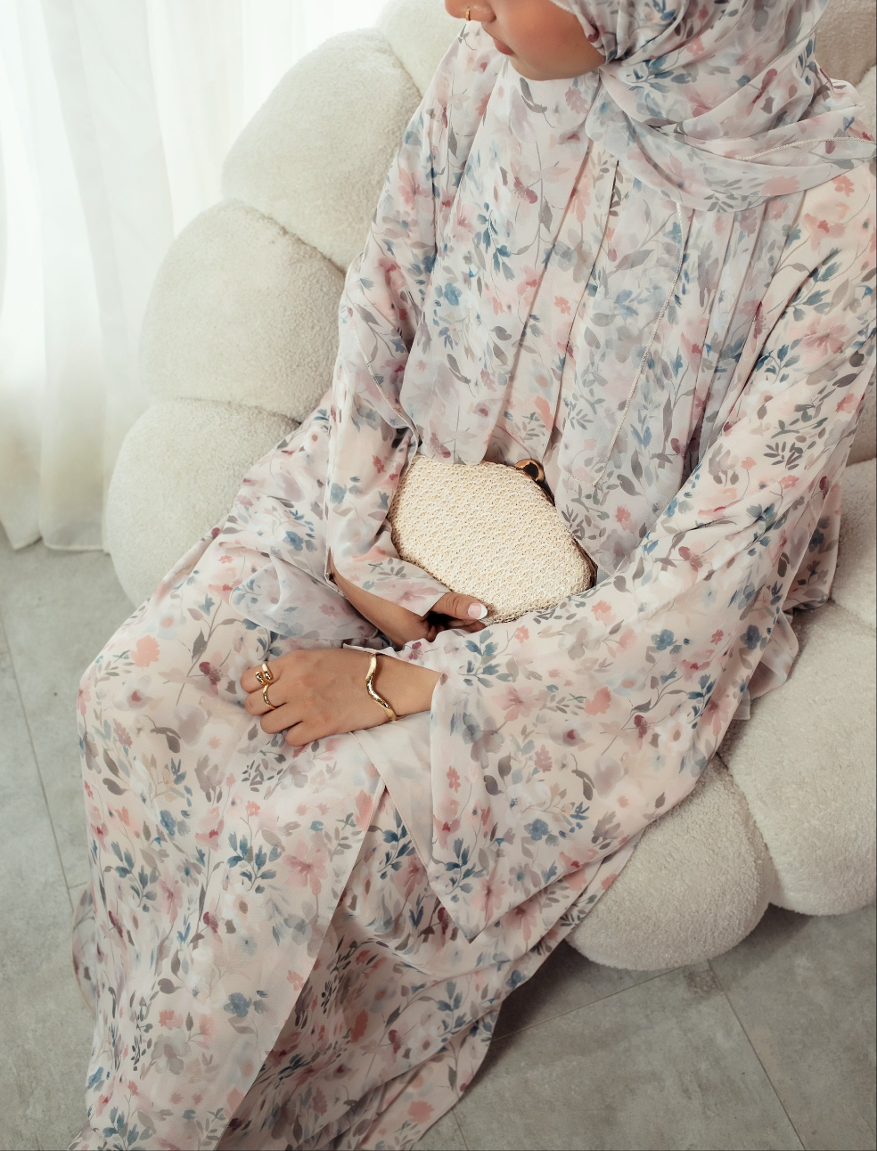 Blush Blossom Abaya | Nida Linen Fabric | Concealed Buttons | Sharp Cuffs | Flowing Silhouette | Casual & Formal Style