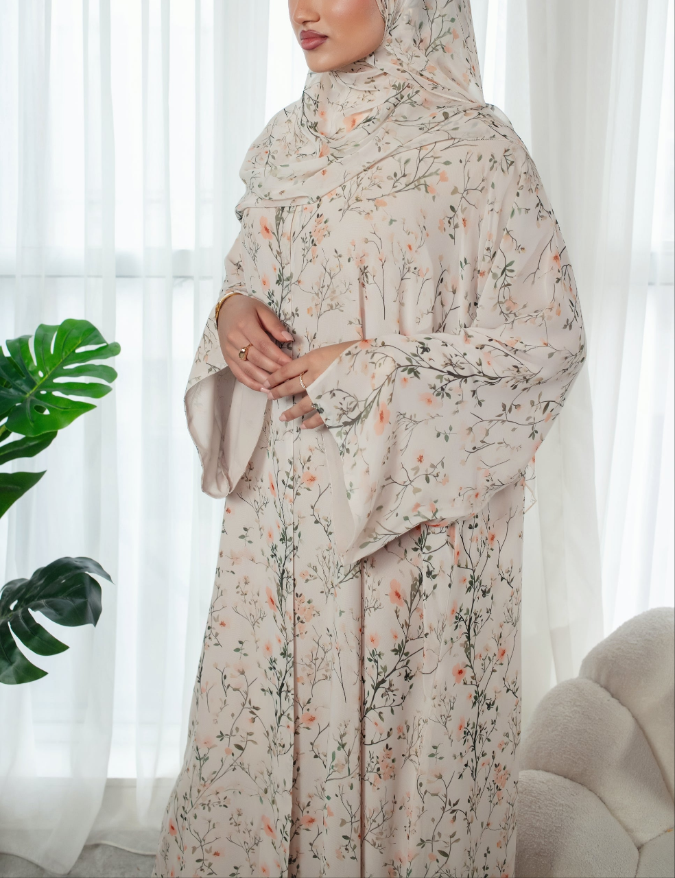 Flora Blossom Abaya | Nida Linen Fabric | Concealed Buttons | Sharp Cuffs | Flowing Silhouette | Casual & Formal Style