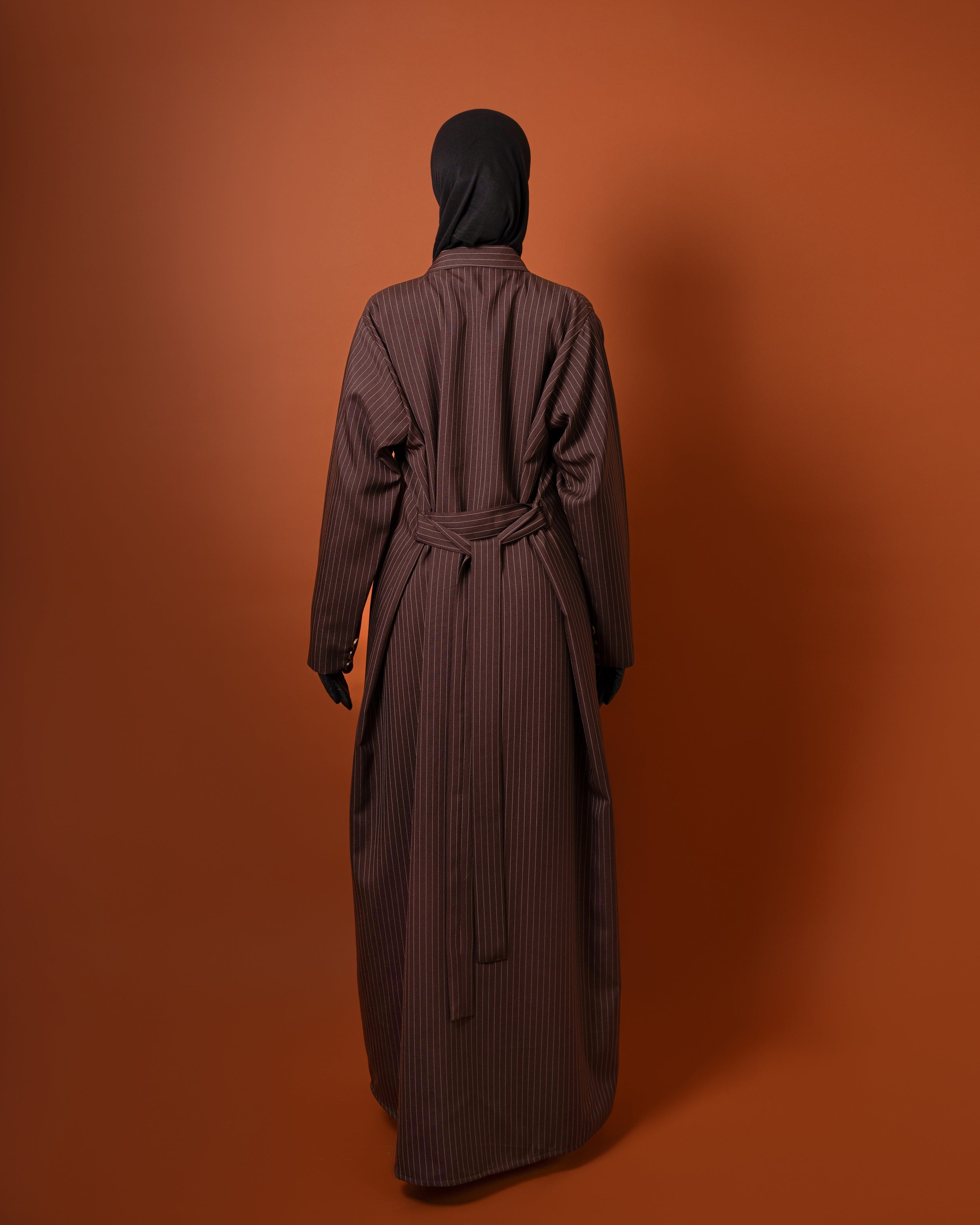 Mocha Pinstripe Blazer Coat - Elegant & Refined | Shop at Cloakedt