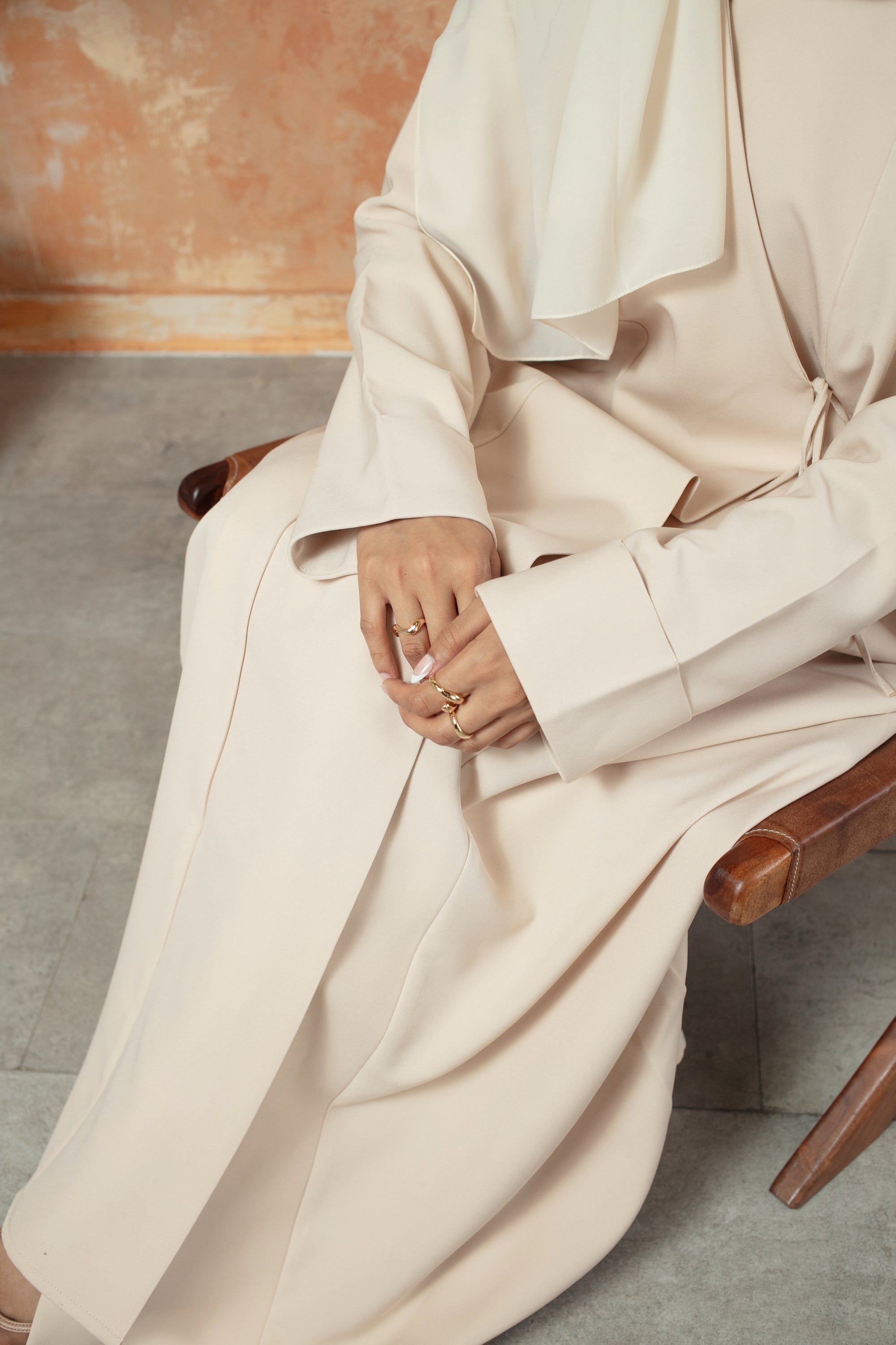 Cream Bella Abaya | Nida Linen Fabric | Concealed Buttons | Sharp Cuffs | Flowing Silhouette | Casual & Formal Style